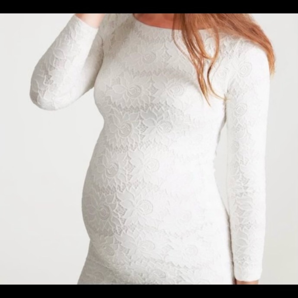 Ingrid & Isabel - fitted floral lace white maternity dress